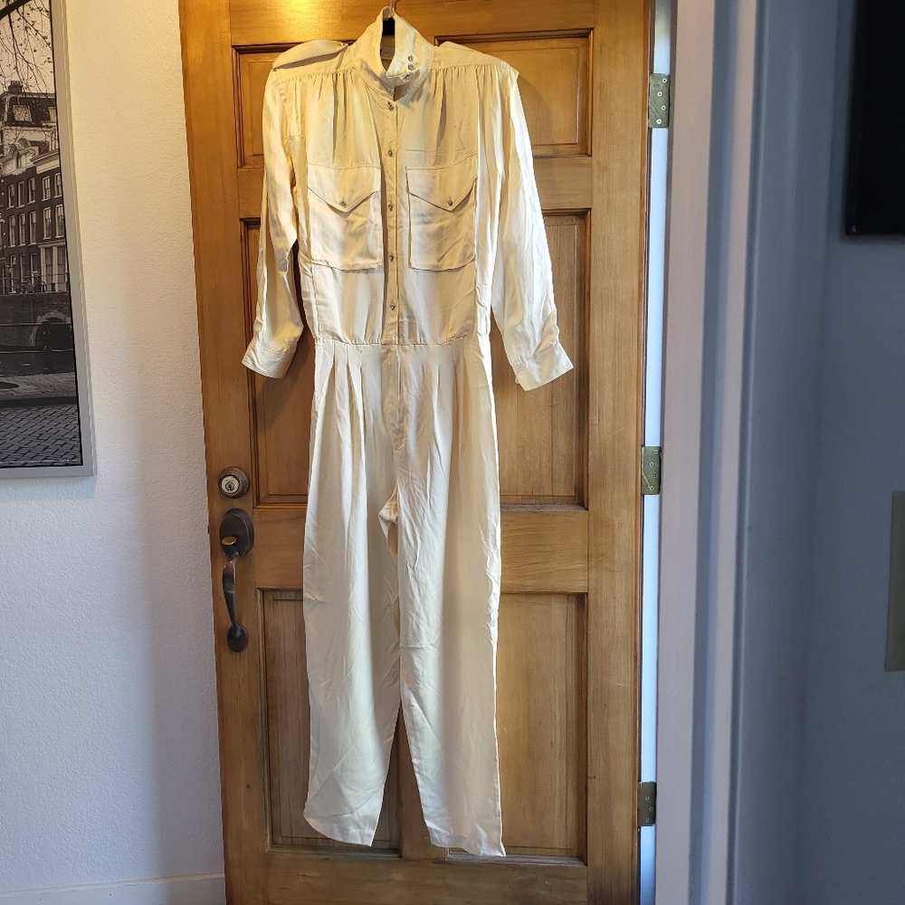 Vintage 80's Saint Romei 100% Silk Cream Jumpsuit